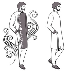 Two men in kurta pajama with swirl designs