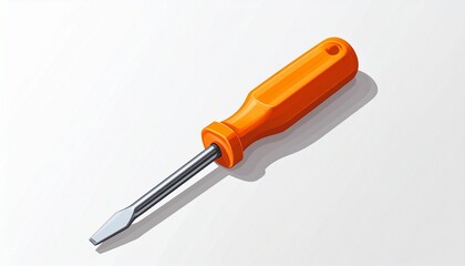 Flathead screwdriver with orange textured plastic handle and metallic shaft, placed on a white background, highlighting its functional design and utility.