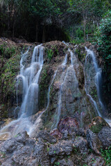 Soft Flowing Water Over Mossy Terraced Rock