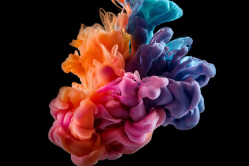 Fototapeta premium Farbige Acrylfarbe, die sich in Wasser auf Schwarz vermischt