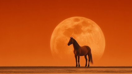 Fototapeta premium Majestic red fire horse symbol of 2026 at fiery sunset