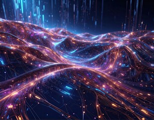 Obraz premium Abstract Futuristic Glowing Streams Cyber Landscape