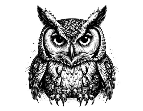 Detailed black and white owl portrait - Powered by Adobe