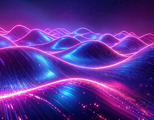 Abstract Neon Cyberpunk Landscape with Pink and Blue Wave Patterns