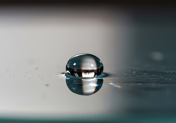 Macro Shot of a Perfect Water Droplet Reflecting Light and Its Surrounding Environment
