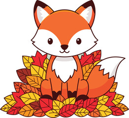 Obraz premium BasFox with Autumn Leaves – Vector Illustrationic RFox