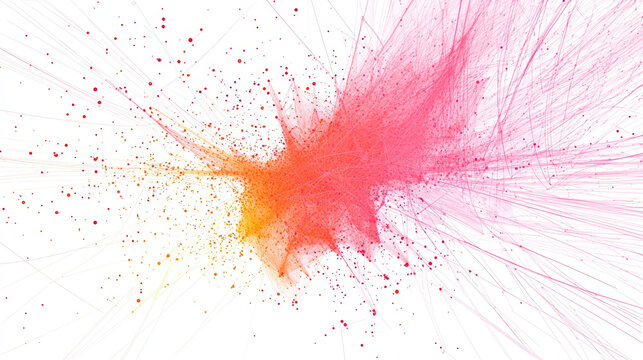 Abstract artwork:  Pink and orange network radiating outward, dots and lines