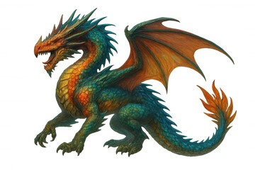Majestic dragon roaring, showing its colorful scales and powerful wings on a transparent background