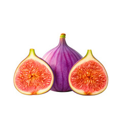 Fresh ripe purple fig fruit whole and halved showing sweet juicy interior