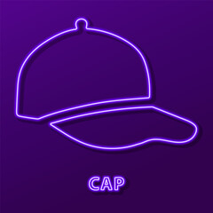 cap neon sign, modern glowing banner design, colorful modern design trend on black background. Vector illustration.