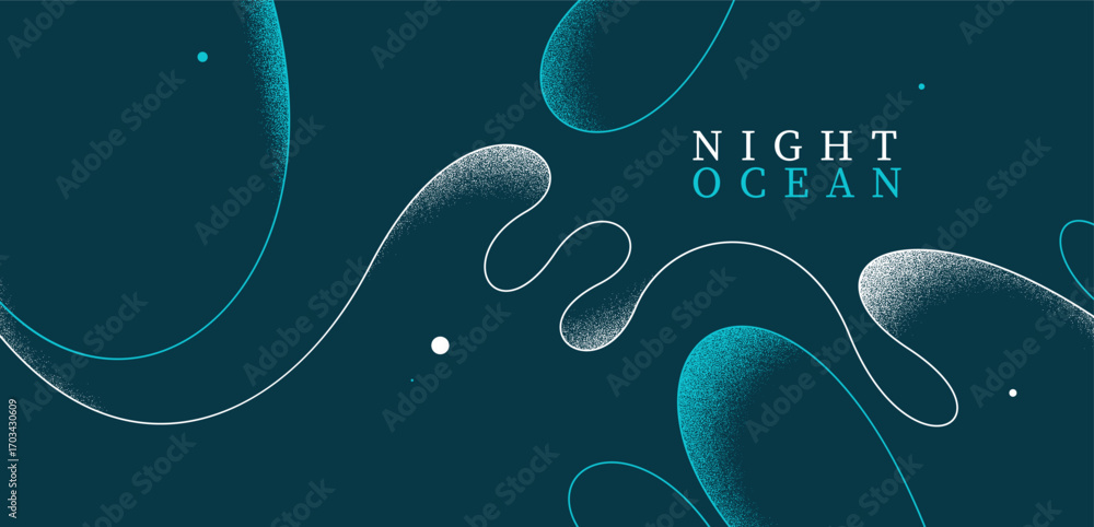 Poster seashore in the night abstract linear vector background, dark ocean water and sand on waves calming 