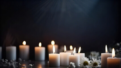 Multiple lit candles represent the concept of remembrance and are used to commemorate scenes.
