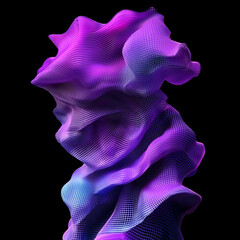 Abstract purple and blue digital fabric, flowing form, grid pattern