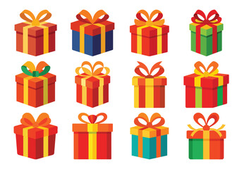 Twelve Colorful Gift Boxes with Bows for Holiday