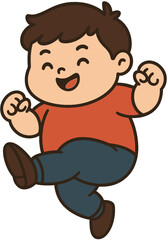 Cute Chubby Boy Cartoon Jumping Happy - Smiling Kid Illustration