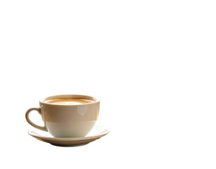 Obraz premium Angled Side View of Steaming Coffee Cup on Wooden Windowsill, Rainfall Outdoors, Isolated Transparent Background