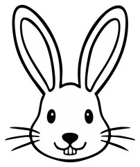 Simple Black Outline of a Cheerful Cartoon Rabbit Head with Big Ears and Prominent Front Teeth