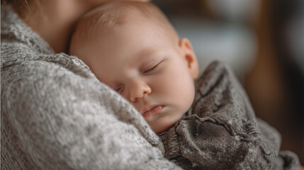 Baby peacefully sleeping in parent’s arms