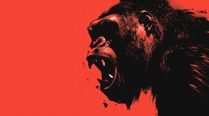 A red and black gorilla with a red background