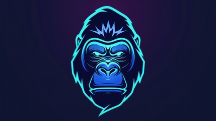 A neon blue and purple gorilla head with a lightning bolt on its head, set against a dark purple background with a gradient effect.