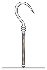 Fishing hook cartoon illustration, vintage wooden fishing rod