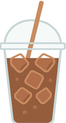 Iced Coffee Cup with Dome Lid, Straw, and Ice Cubes - Cold Drink Illustration