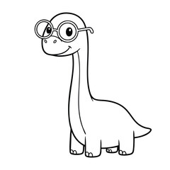 Obraz premium Cute cartoon dinosaur character wearing round glasses with a smiling face in a simple black and white line art style