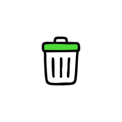 Simple black outline of a trash can with a green lid