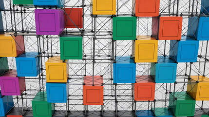 a network structure made of colorful blocks connected to each other, symbolizing connection and interaction