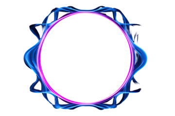 Abstract circular frame with vibrant, swirling,  neon colors