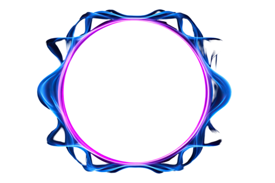 Abstract circular frame with vibrant, swirling,  neon colors