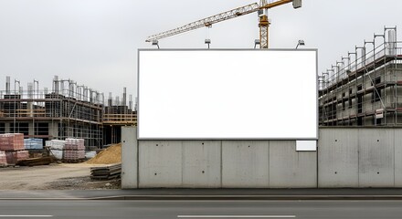 Fototapeta premium Blank billboard at construction site with crane