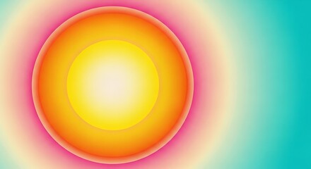 Radiant concentric sunburst gradient with warm orange pink and teal background