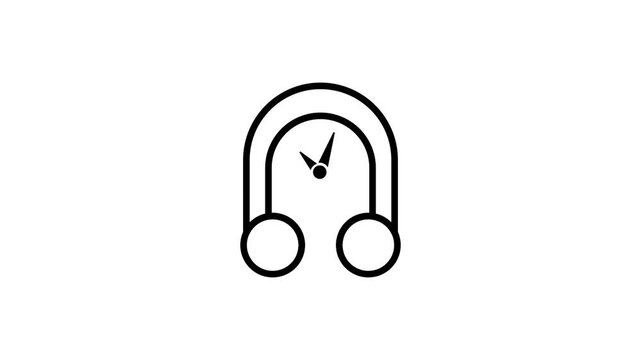 Minimalist Clock & Headphones Icon Animation &ndash; Over-Ear Headset Shape with Sound Waveforms, Audio Music Concept, 4K Motion Graphic Video.