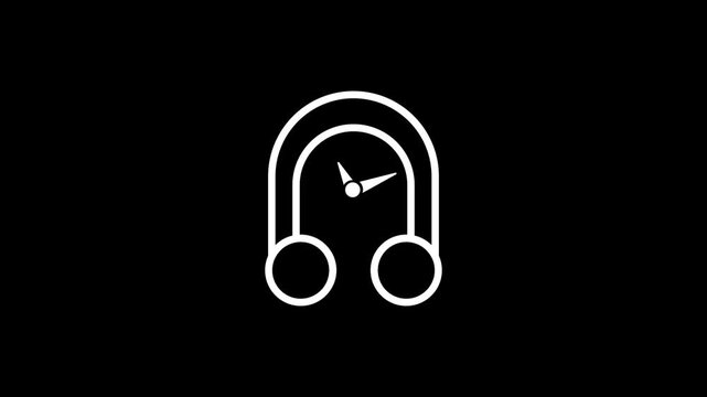 Minimalist Clock & Headphones Icon Animation &ndash; Over-Ear Headset Shape with Sound Waveforms, Audio Music Concept, 4K Motion Graphic Video.