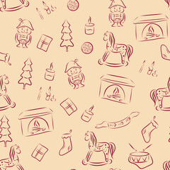 Beige Holiday Tile Pattern, Biege Seamless Pattern, Christmas Seamless pattern 