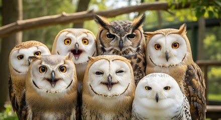 Group of Owls Posing for a Photo.
