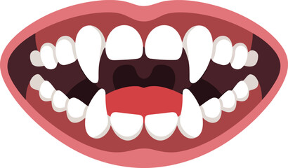 Cartoon Vampire Mouth with Sharp Fangs Open Wide Vector Illustration on Transparent Backdrop