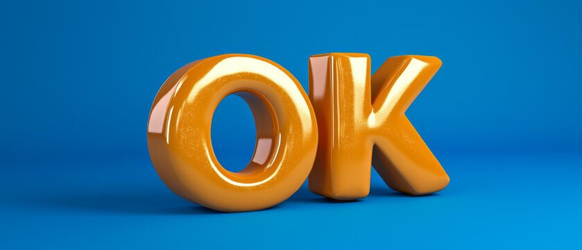 Glossy orange OK letters on blue background