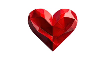 Red, polygonal heart, 3D rendering