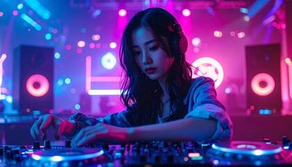 Female Performing With Neon Pink