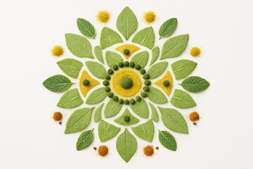 Organic Green and Yellow Leaf Mandala Arrangement