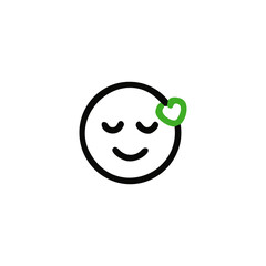 Simple black outline emoticon face with closed eyes and a small green heart above the head