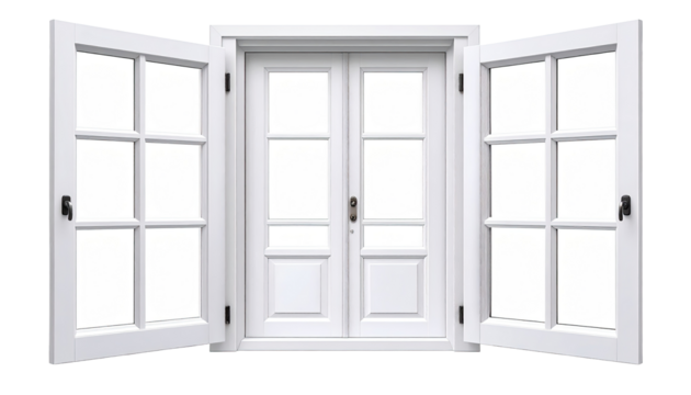 Wide white window with multiple panes