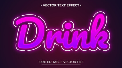 Fototapeta premium Glowing Pink Drink Text Effect with White Outline on Dark Background