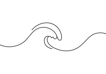 Line art of a stylized ocean wave with a crest and a flowing symmetrical design