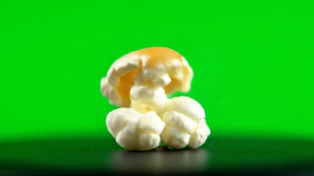  A single, perfectly popped popcorn on green screen
