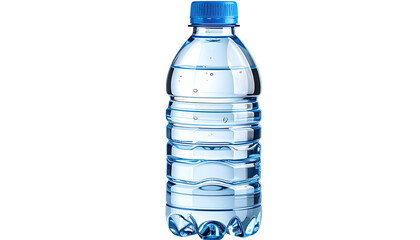 Clear plastic water bottle with a blue cap
