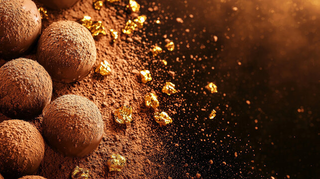 Luxurious chocolate truffles dusted with cocoa, adorned with gold leaf