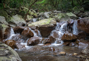 Close up of river flows between stone, in New Taipei City, Taiwan.